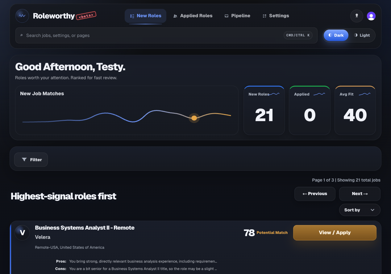 Roleworthy.ai dashboard preview